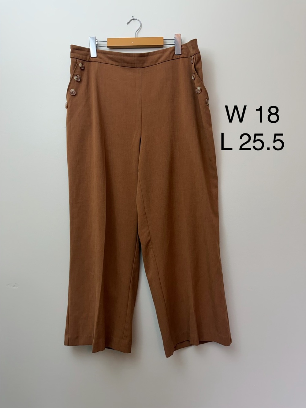 Jules & Leopold Brown Linen Blend Button Detail Cropped Pants XL Petite